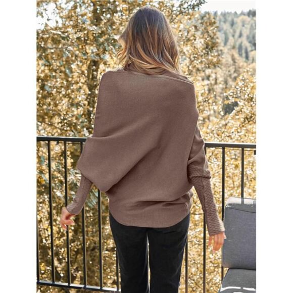 Women's Batwing Oversized Sweater - Off-Shoulder Boat Neck Wrap Tunic - Picture 4 of 7